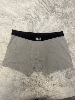 Saxx Gray Boxer Briefs with Black Waistband